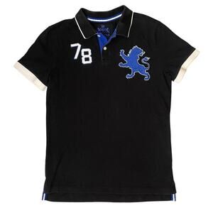 VTG Express Big Lion Logo Polo Shirt Size M Black Y2K Preppy Streetwear